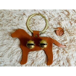 New England Bells Leather Dog Door Hanger Brass Sleigh Chimes Brown Handcrafted